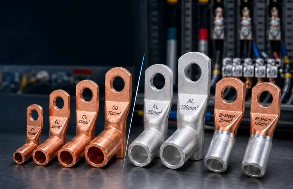 Industrial cable lugs with metallic textures