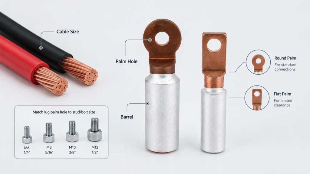 cable lug size palm hole selection guide