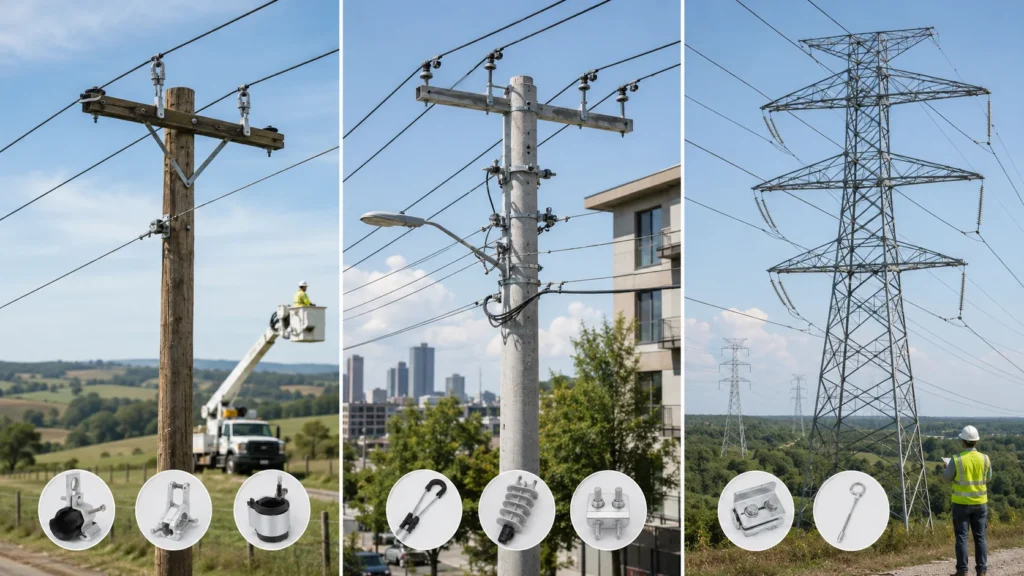 utility poles and transmission towers