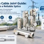 GGLDF BLMT torque mechanical splice connectors with hex clamping bolts and an aluminum connecting tube, shown jointing a stranded aluminum conductor